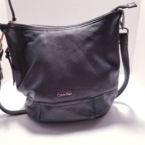 Calvin Klein Soft Black Pebble Leather Hobo Purse